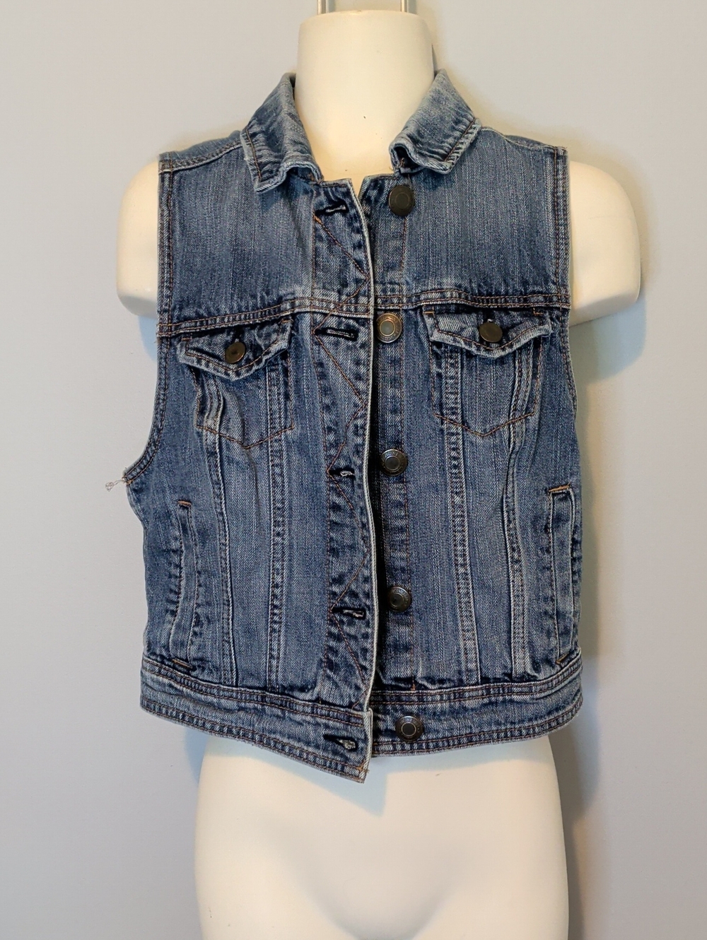 American Eagle Outfitters Dark Blue Denim Vest with Contrast Stitching